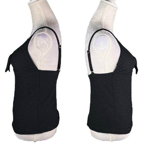 Jessica Simpson Rose Bay Textured Tie-Front Tankini Top M Black New - Picture 3 of 12